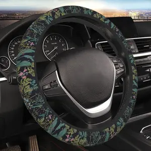 Vintage Daisy Leaves Flowers Steering Wheel Cover for Women, Anti-Slip Elastic Breathable Soft Rubber Cover for 15-Inch Car, Auto, SUV Steering Wheels