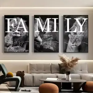 Modern Art Lion Family Canvas Poster Set, Frameless Artistic Wall Decor for Living Room & Kitchen, Ideal Gift for Home Decoration