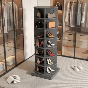 New 360 Gray Rotating Shoe Cabinet with 7 Layers Can Accommodate Up to 28 Paris Shoes Organiser Rack Circular Design for Easy Storage 4 Compartments per Floor
