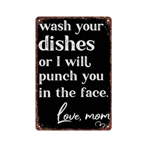 Fun Kitchen Metal sign "Washing Your Plate" | Retro Vintage Metal Decorative Painting | Mom's Love Warning Wall Hanging Metal sign  8 × 12 inches