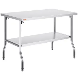 VEVOR Folding Commercial Prep Table, 48x 30 Inch Commercial Worktable Workstation with Undershelf, Heavy-duty Stainless Steel Folding Table with 300 lbs Load, for Home Kitchen Restaurant Garage