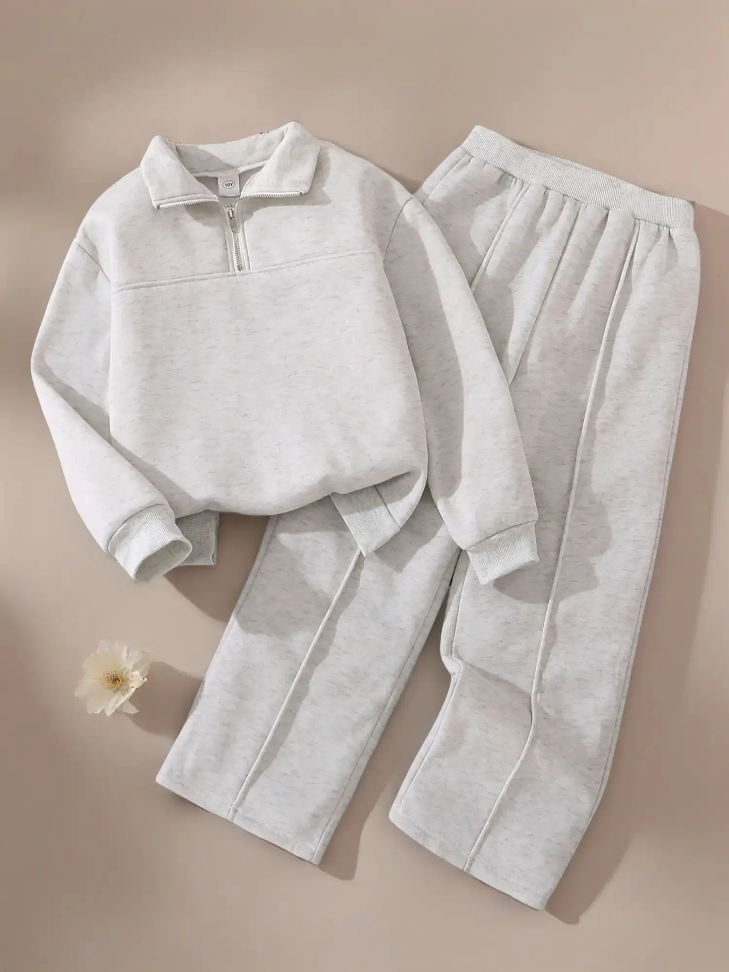 Girls' 2-Piece Fleece-Lined Casual Outfit Set, Sweatshirt Sets, Clothes Kids, Zipper Design Long Sleeve Sweatshirt & Elastic Waist Pants, Warm Comfortable Fall Winter