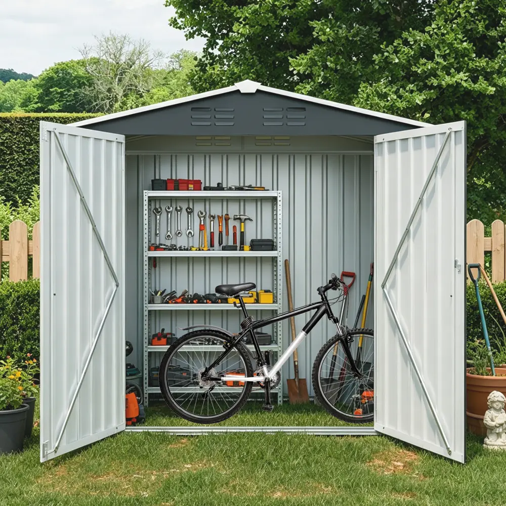 littleox 8ft x 4ft Outdoor Metal Storage Shed with Lockable Latch for Backyard, Patio, Lawn,Black(7.81*3.64 FT)