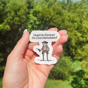 Hold On Im Overstimulated Sticker Cowboy Frog Sticker Unhinged Sticker Weirdcore Gen Z Sticker Weird Stuff Funny Meme Stickers