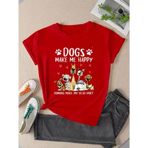 Fashion Graphic Big Letter & Dog Print T-Shirt, Cute Casual Crew Neck Outfit, Comfort Cotton Oversized Tee, Fashion Streetwear, Perfect Gift For Him Her, Pet Lovers & Holiday Present