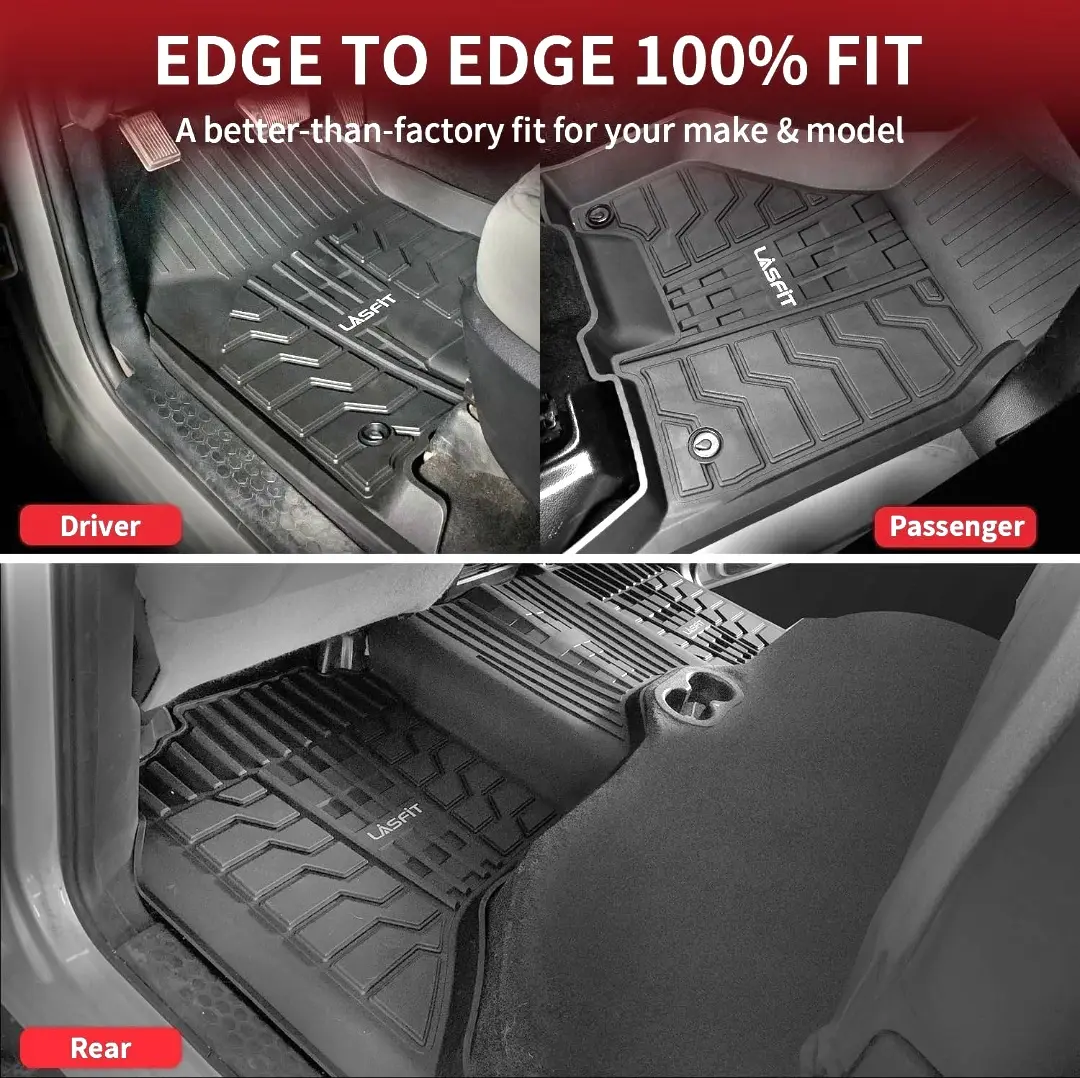 Custom Fit All-Weather Floor Mats for 2013–2018 Ram 1500/2500/3500 Crew Cab & 2019–2024 Ram 1500 Classic Crew Cab, TPE Floor Liners, 1st & 2nd Row, Black