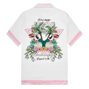 Vacation Wear Palm Tree Pattern Camp Collar Casual Shirt for Men