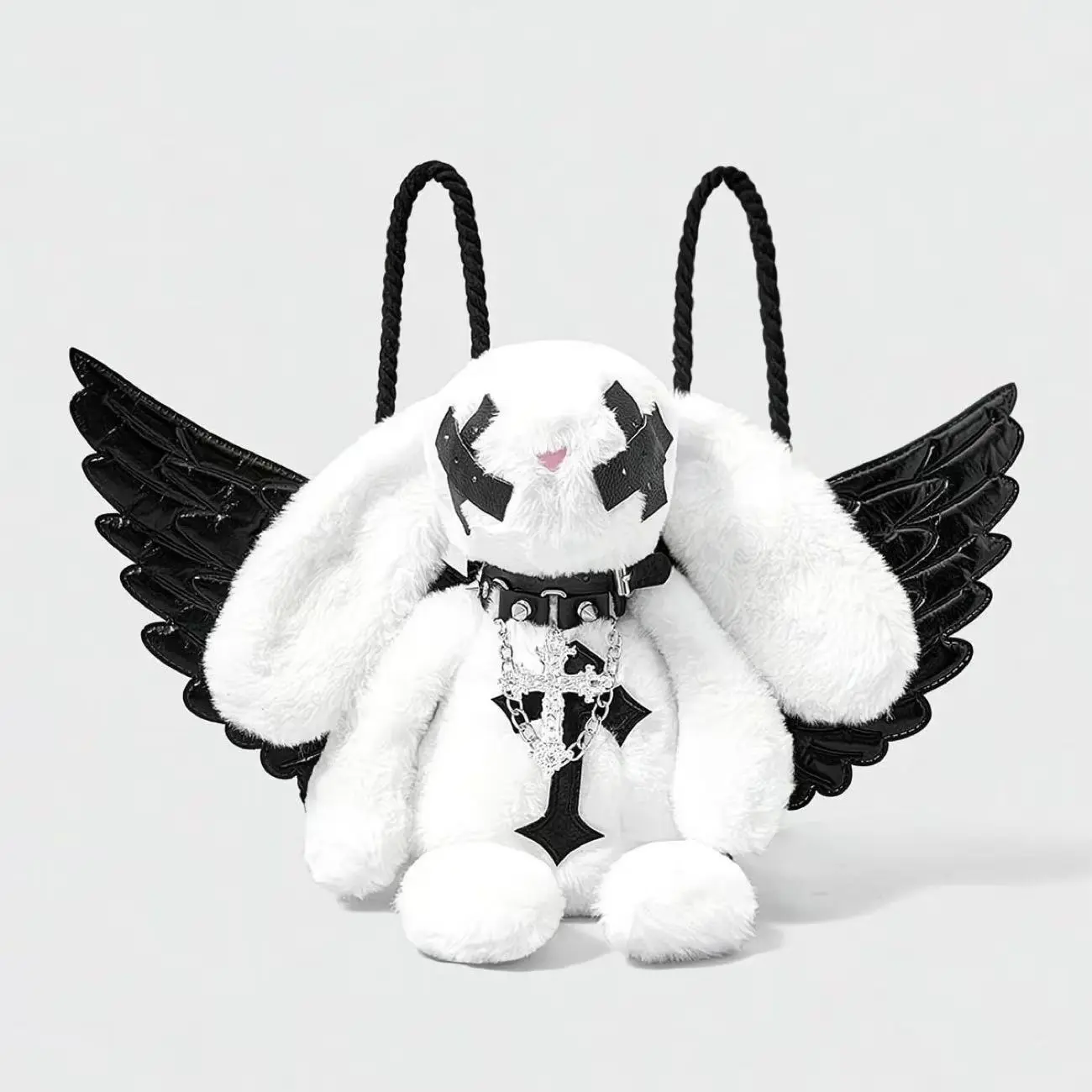 Cute Gothic Plush Bunny Backpack Crossbody Bag Y2K Subculture Unique Design for School Casual Outings & Themed Events
