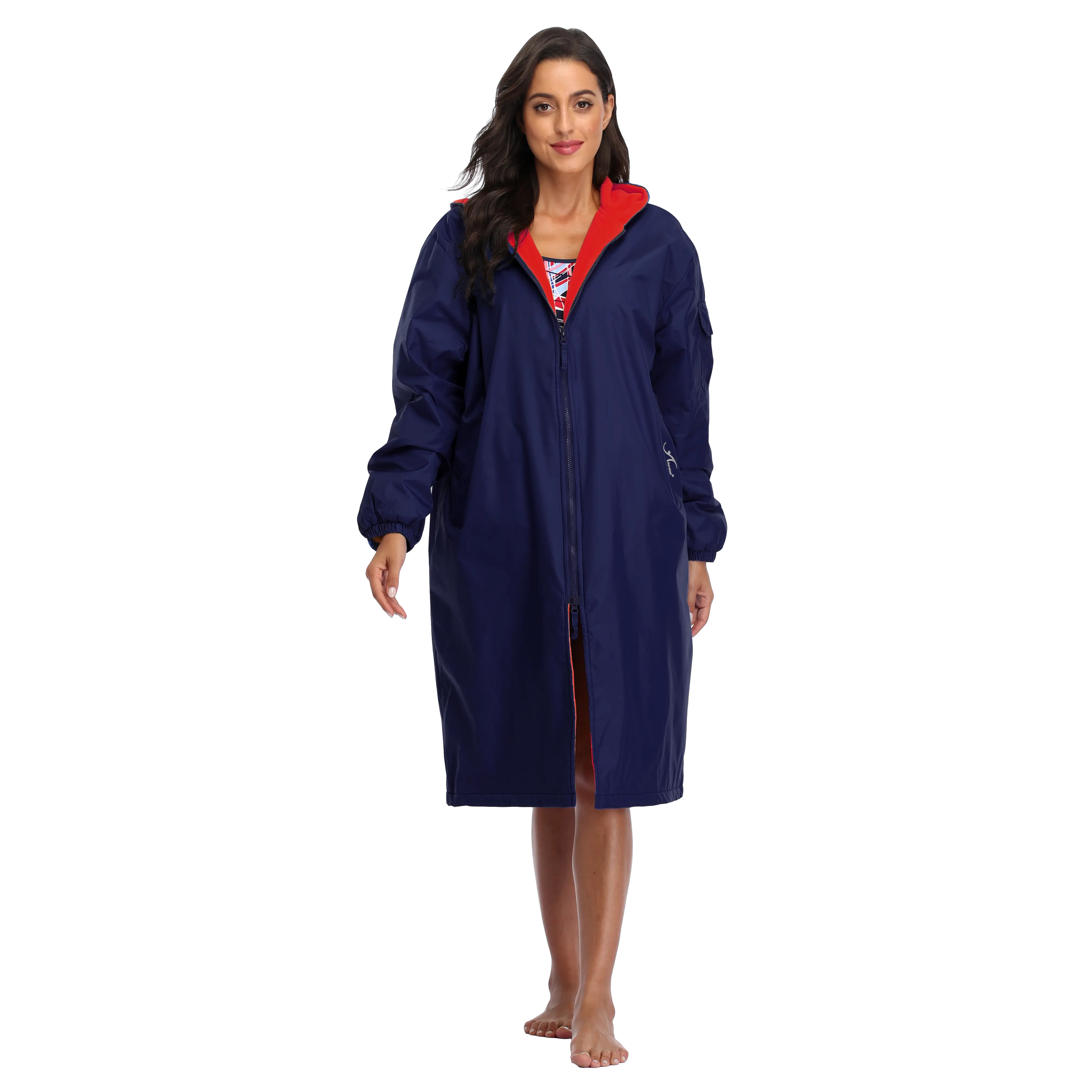 Adoretex Unisex Water Resistant Swim Parka for Adults and Kids Red Lining (PK005)