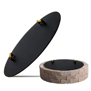 Round Metal Cover With Wooden Handles by [Brand] for Outdoor Bonfires & Propane Fire Pits - Weather-Resistant Snuffer Lid & Table Top, 34 Inch
