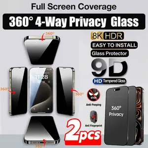 2 Pcs 4 Way 360 Degree Privacy Tempered Glass Screen Protector, Compatible with iPhone 17 Pro Max/17e/17 Pro/17 Air/16 Promax/16e/15 Pro Max/14 Plus/13 Pro Max/12 Pro/11/XS Max
