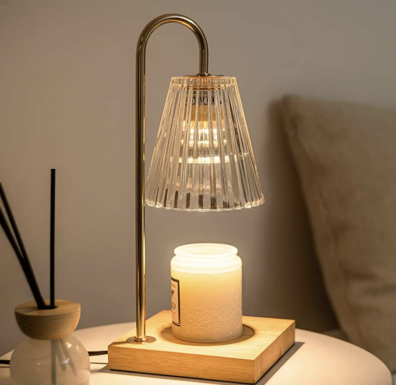 Candle Warmer Lamp, Remote Control & Touch Control Candle Warmer with 2-4-8H Timer and 4-Levels Dimmable Height Adjustable with 2 Bulbs