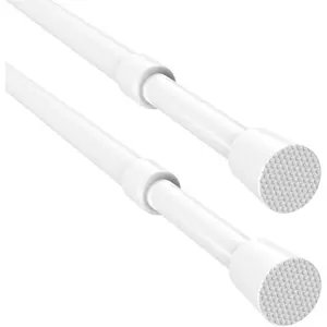 Spring Tension Curtain Rods, 16" to 28" Adjustable Short Tension Rod, White (2 Pack)