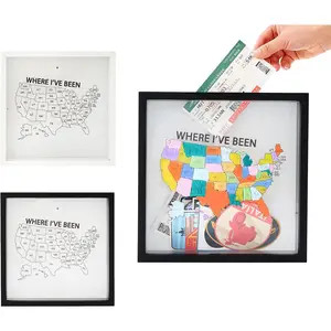 Where I've Been  Map Wooden Shadow Box Frame Wall Decoration, Travel Adventure Archive Box Tickets , 50 States Travel Map  Map  (Black 10.6" x 10.6" )