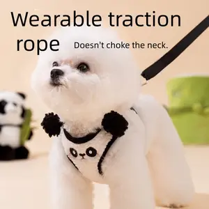 Black and white cute animal-shaped plush leash with thickened double buckle, suitable for dogs and cats in spring and autumn.