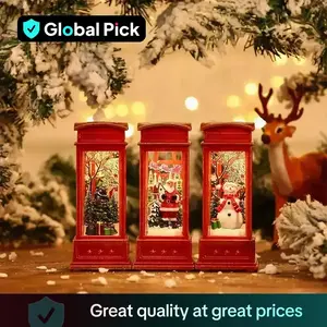 1 Christmas LED Telephone Booth Ornament Small Oil Lamp Suitable for Christmas Decoration Props Coffee Shop Ktv Scene Layout Decorative Lanterns