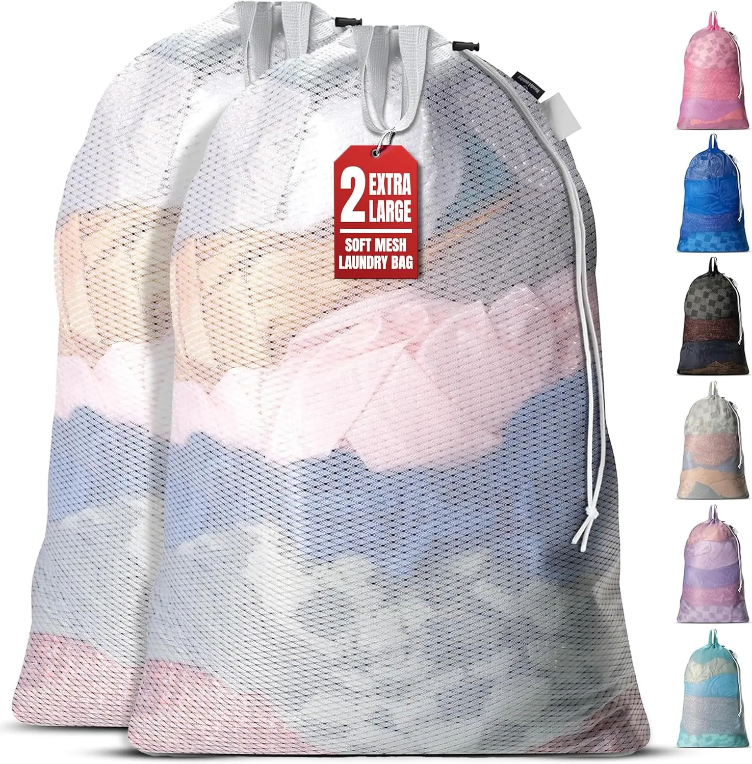 Extra Large Mesh Laundry Bags, 2-Pack 24x36in Polyester Durable Heavy Duty Washing Bags with Drawstring Handles, Breathable Machine Washable Laundry Accessories for Dorm, Travel