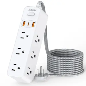 5ft Extension Cord Surge Protector Power Strip with 9 Ac Outlets & 3 USB Ports, Flat Plug Wall Mounted for Home Office Travel Use