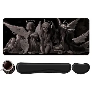 4pcs Gothic Dark Angels Design Mouse Pad + Keyboard Wrist Rest + Ergonomic Mouse Pad + Coaster Set For Desktop Decoration, Office Accessories Set Ergonomic Wrist Support, Computer Mat Mouse Pad Coaster Suitable For Home Office Gaming