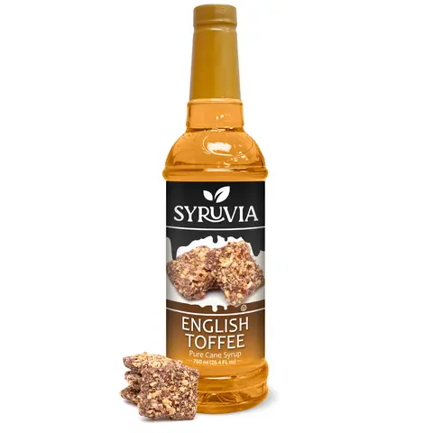 Syruvia English Toffee Coffee Syrup - 25.4 fl oz Premium Cane Sugar-Sweetened Beverage Flavoring, Kosher, Gluten-Free, Ambient Room Temp Sugar Syrup for Drinks, Desserts, Plastic Bottle