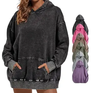 Oversized Hoodie for Women, Vintage Acid Wash Pullover Sweatshirt, Casual Long Sleeve Streetwear Top with Kangaroo Pocket