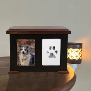 Pet Urns for Dogs Ashes,XLarge Wooden Dog Urn Keepsake,Cat Urns for Ashes, Pet Memory Box Memorial Boxs with Paw Print Impression Kit&Album,Photo Frame for Loss Dogs Personalized