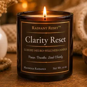 Radiant Reset Clarity Reset Luxury Neuro-Wellness Candle with Audio Experience for Decor & Ornaments 10 Oz