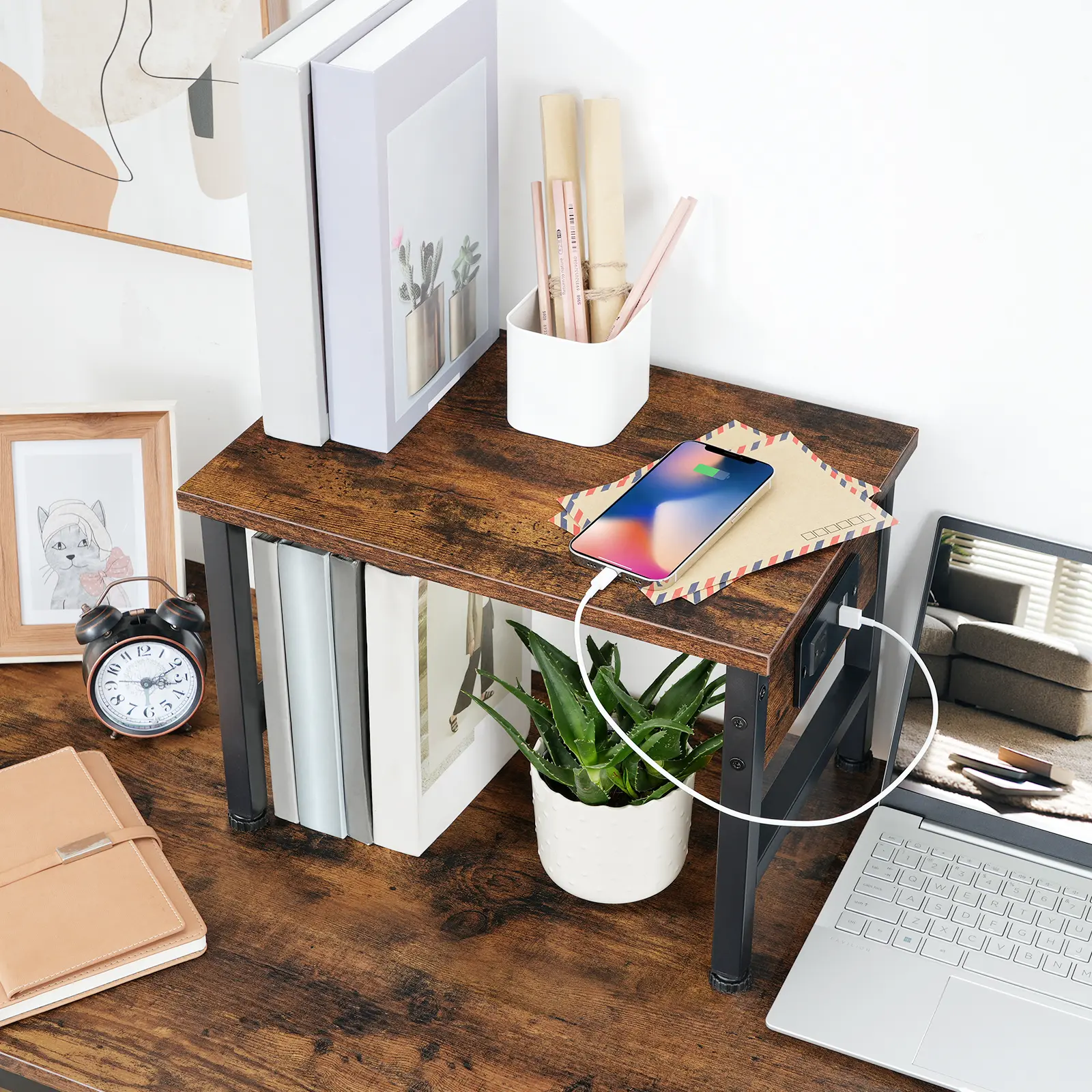 HOOBRO Printer Stand for Desk, Desktop Printer Stand with Outlet and USB Ports, Small Printer Table with Storage Hook, File Rack for Home Office#springtok #SummerVibes