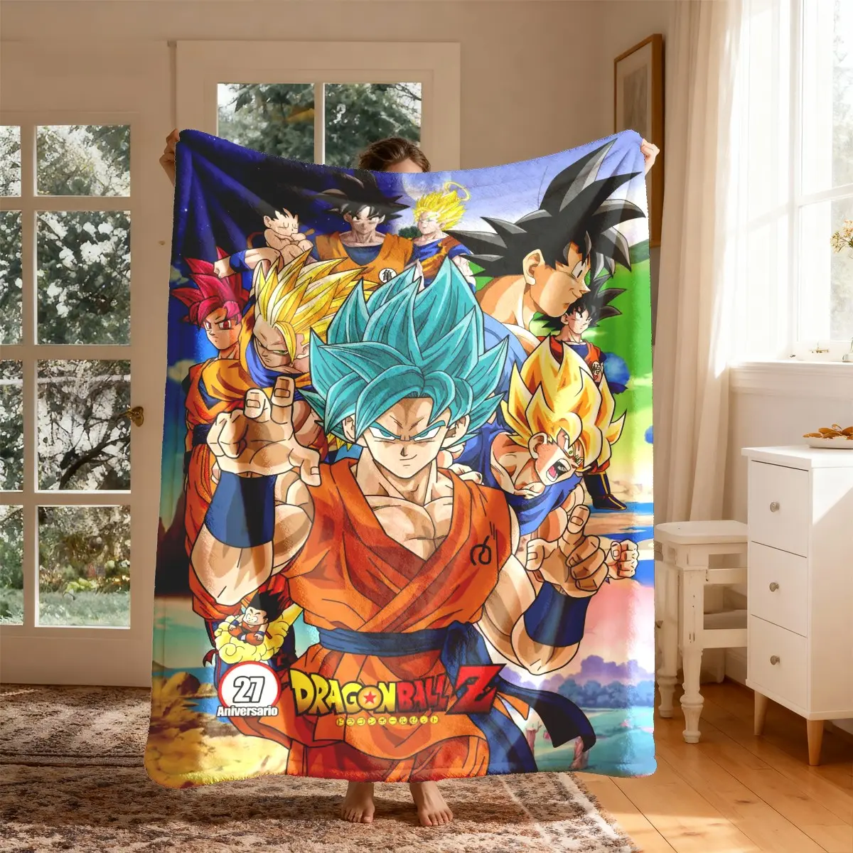 Dragon Ball Z Characters Flannel Blanket, Large Size, Soft Lightweight Warm, Perfect for Bed Sofa Office Camping Travel, Spring Gift
