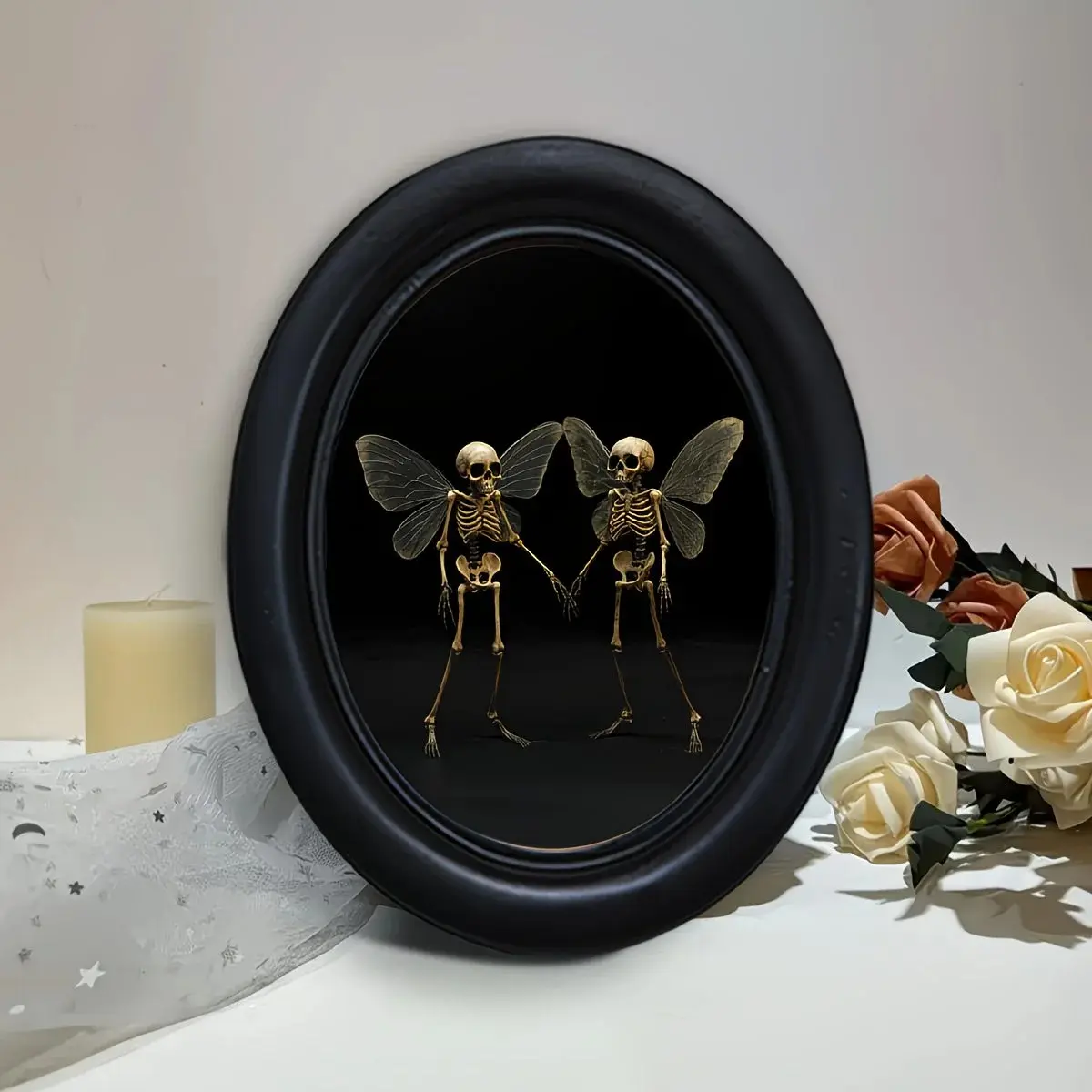 Handmade Fairy Couple Wooden Frame, Oval Photo Transfer Art Decor, Picture Frame, Perfect for Living Room or Bedroom Walls, Rustic Farmhouse Style