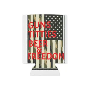 America's Ride Guns Titties Beer & Freedom Can Cooler | Flag Camo