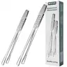 Sturdy BBQ Tongs 2-Pack - 11-in & 9.4-in Lightweight Stylish Stainless Steel Utensils, Portable Fish Tweezers for Outdoor Grilling & Indoor Kitchen Use