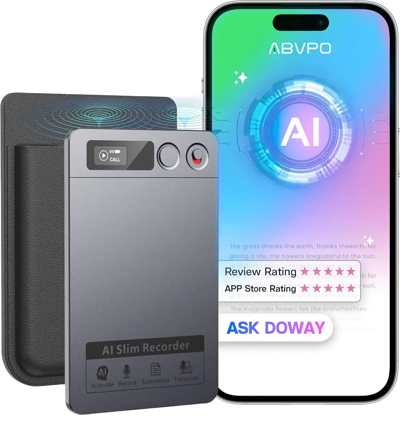 AI Voice Recorder - Transcribe & Summarize with AI Noise Cancellation 152 Languages 64GB Memory App Control Gray Essential Audio Companion for Lectures Meetings Calls Device