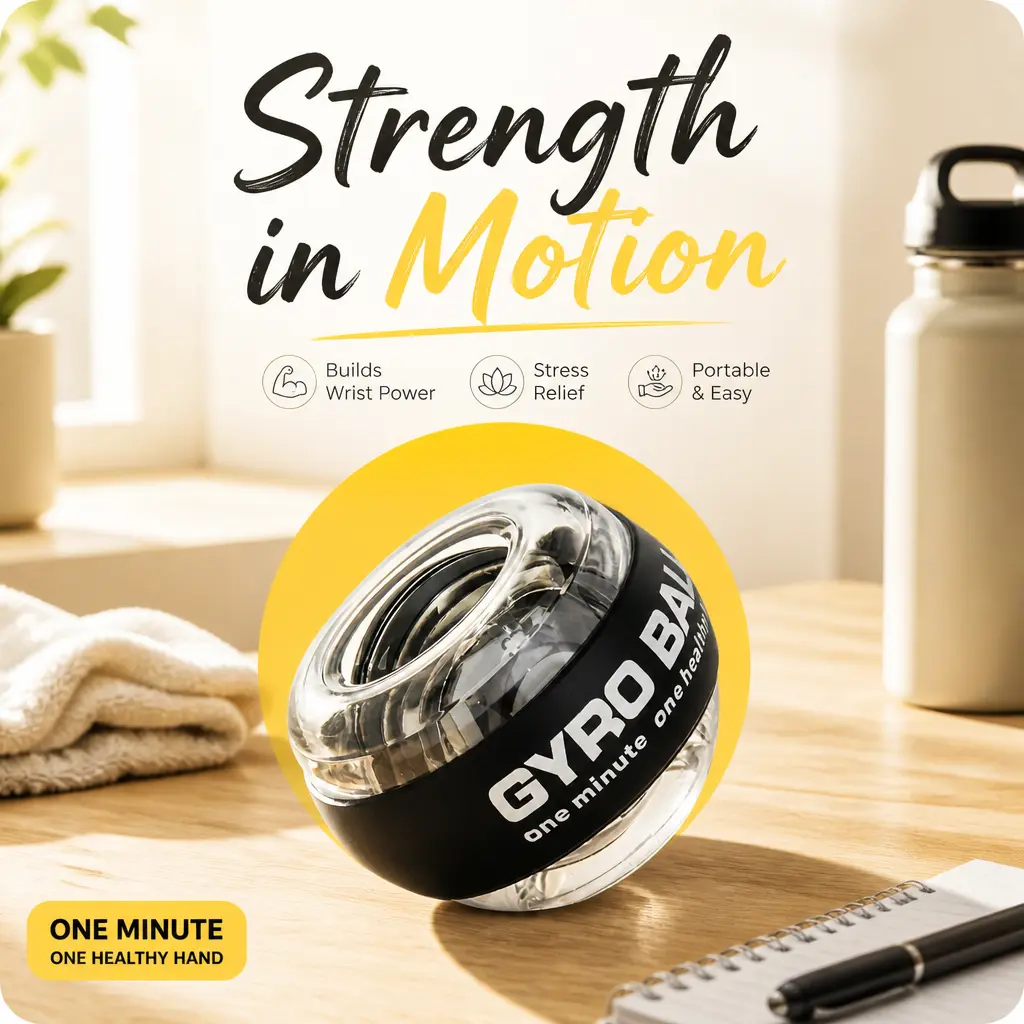 Black Gyro Ball - Sports & Fitness Accessory for Wrist Power Building, Stress Relief, Portable Design, 1-Minute Quick Use