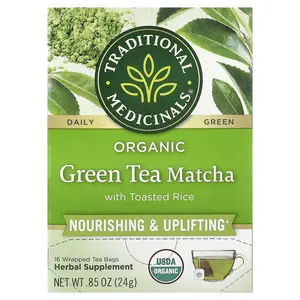 Traditional Medicinals Organic Green Tea Matcha with Toasted Rice, 16 Wrapped Tea Bags, 0.85 oz (24 g)