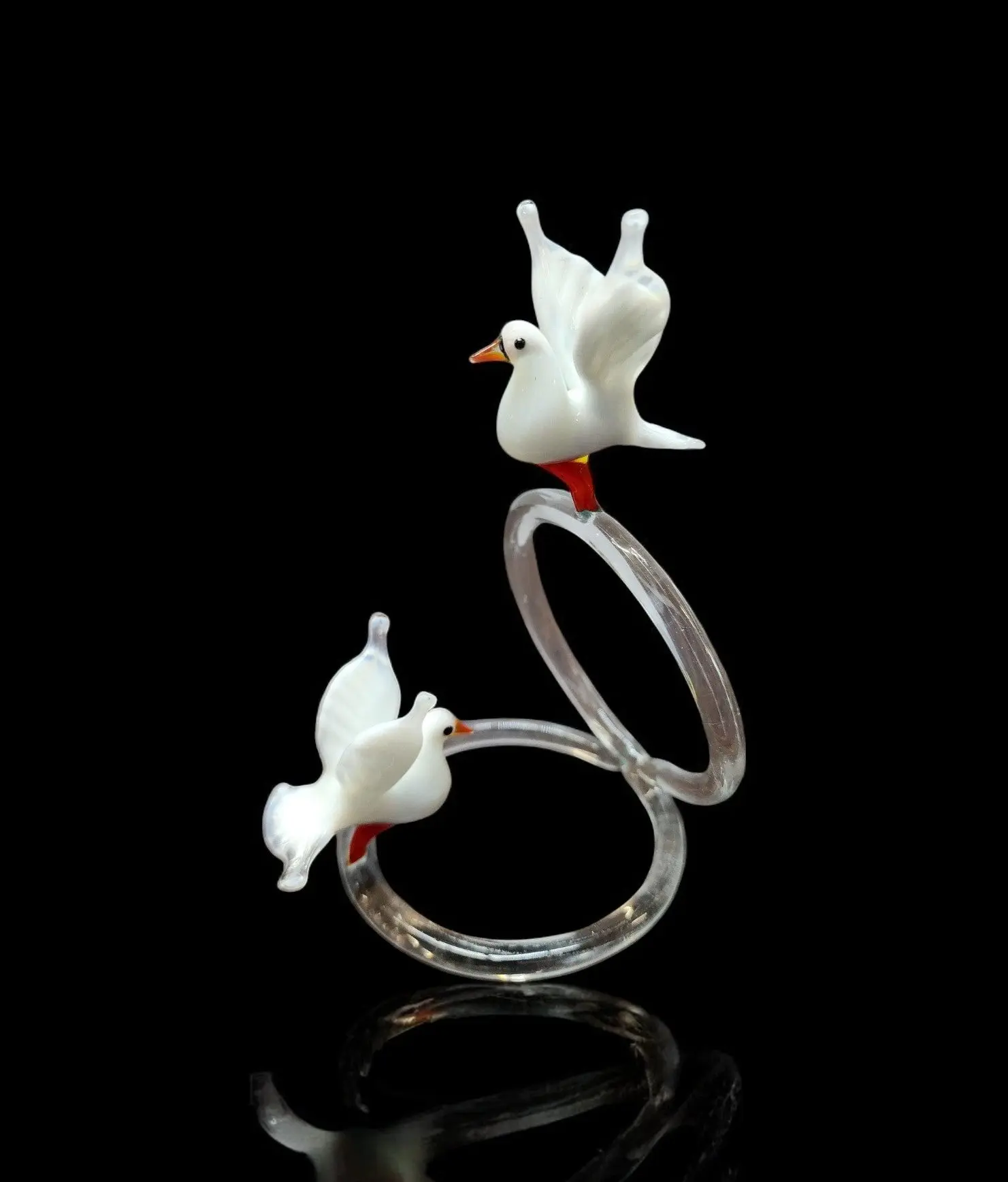 Glass Doves on Rings Figurine, Collectible Glass Dove, Murano Quality Gift At A Fraction Of The Price, Handcrafted In Ukraine