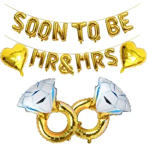 Engagement Party Decorations Soon To Be Mr & Mrs Balloon Banner Heart Balloons Huge Ring Balloons Gold Wedding Rehearsal Bridal Shower Bachelorette Party Sign Decor Supplies