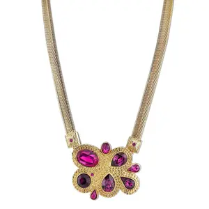 Amethyst Purple Color And Fuchsia Cluster Necklace 16" + 3" Extender