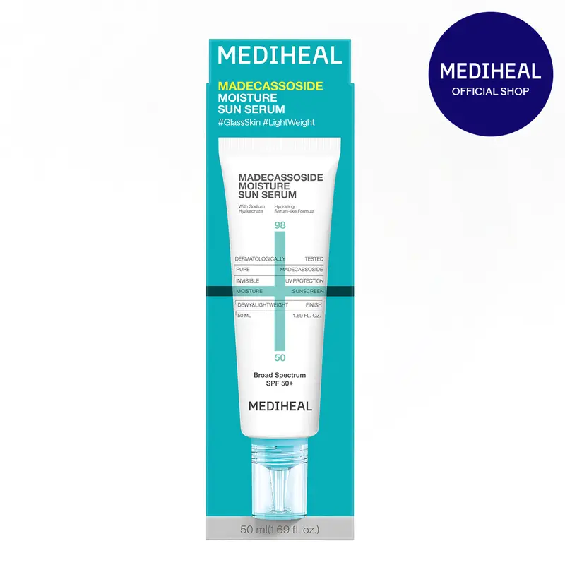 [MEDIHEAL] Madecassoside Moisture Sun Serum (50ml) | 3-in-1 UV Protection & Deep Hydration | 98% Pure Madecassoside & 79% Serum Ingredients | No White Cast Lotion-Like Texture | Pipette Tube Control Tip | Korean Skincare