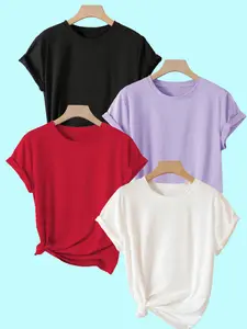 Women's Solid Round Neck Tee, Casual Short Sleeve Crew Neck T-Shirt for Summer, Fashion Women's Top for Daily Wear