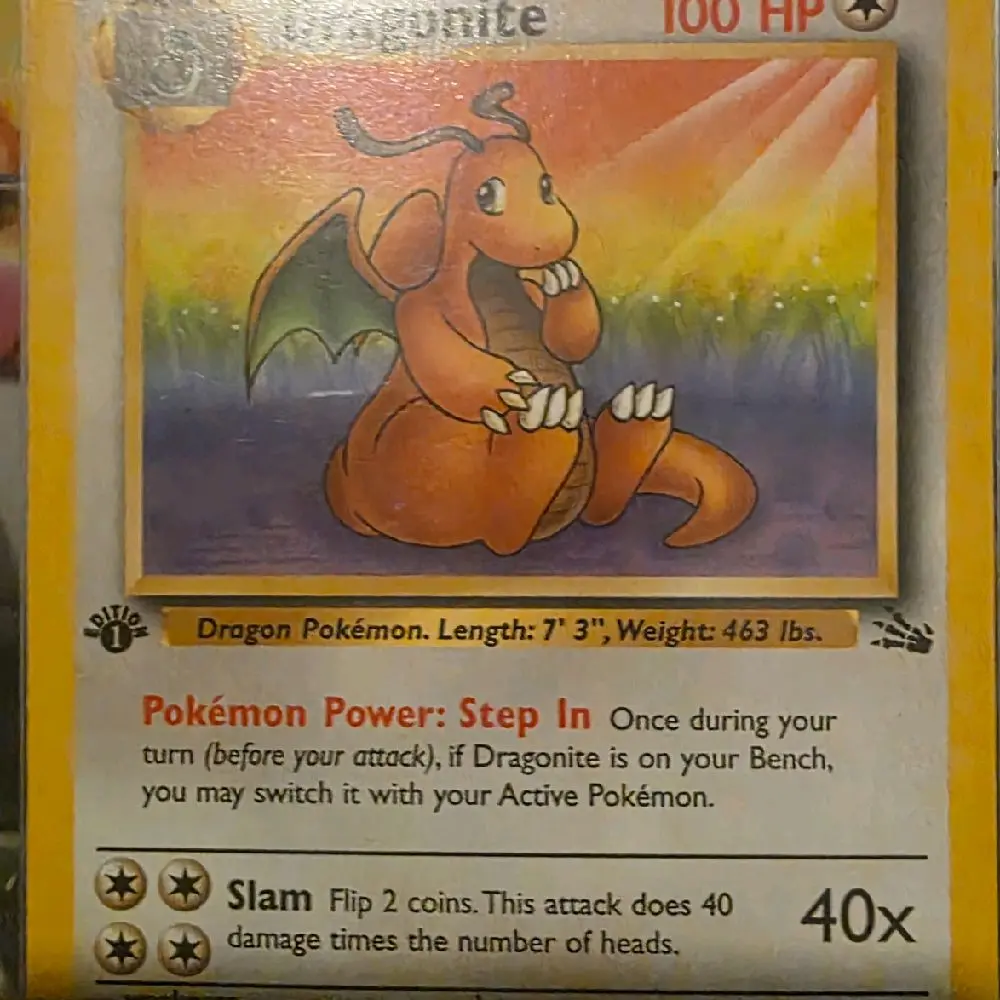 Dragonite Pokemon Trading Card - 1st Edition, English, Near-Mint Condition single auction
