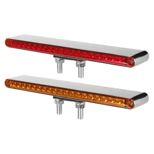 Partsam 2Pcs 12" Red / Amber LED Combo Double Face Truck Semi Trailer Light Bars 20LED Waterproof with Double Studs Sealed Truck Trailer Led Pedestal Turn Signal Stop Tail Marker Clearance Lights 12V