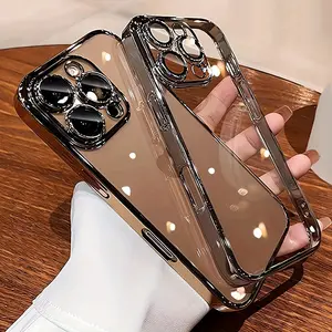 Phone Cases for iPhone 17 Pro Max 16 15 14 13 12 Pro Max Plus Transparent TPU Soft Plating FrameClear Case With Lens Protector Shockproof Back Cover Precise Cutouts Full Protection Compatible with MagSafe Soft Slim Shockproof Phone Case for 17 Pro Max