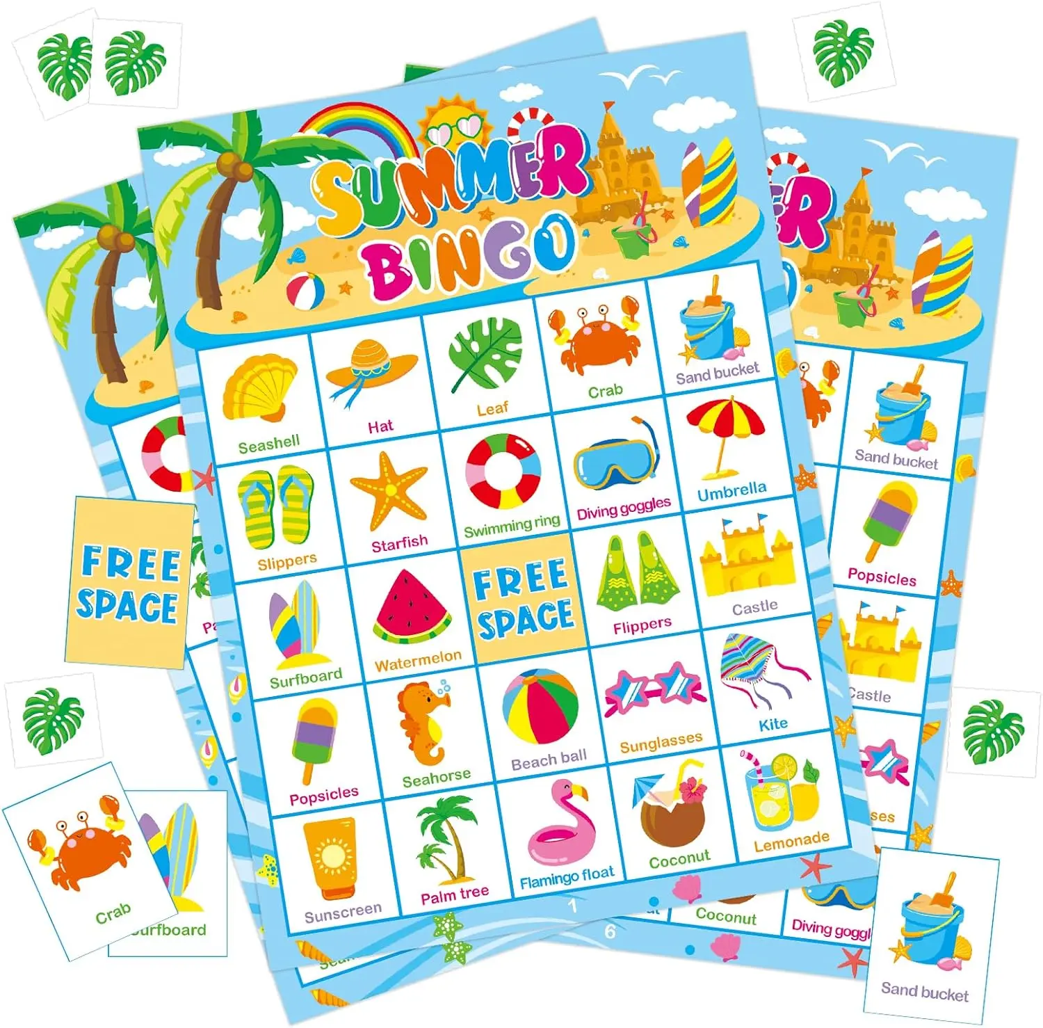 24 Players Summer Bingo Game Cards Beach Party Games for Kids & Adults, Pool Party, Classroom Activities, Birthday, Hawaiian Luau, Ocean Theme Family Fun Supplies