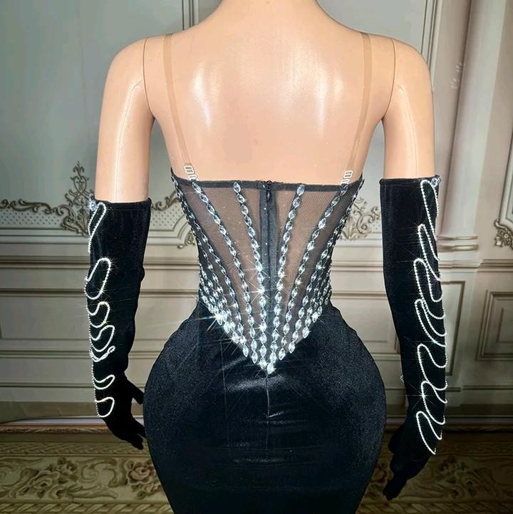 Crystal Elegance Velvet Corset Gown - Womenswear Formal Dress rhinestone old prom party maxi