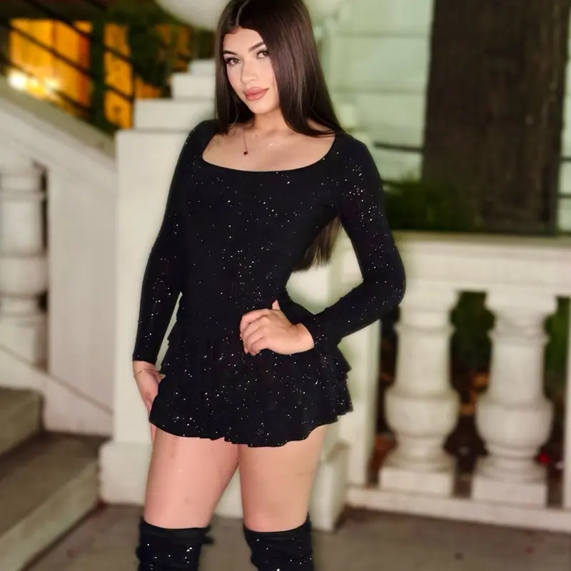 Glitter Romper Night Out - Long Sleeve Skirted Romper with Sparkle Detail for Party Wear - TikTok Shop Glitter Romper Night Out - Long Sleeve Skirted Romper with Sparkle Detail for Party Wear - TikTok Shop