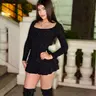Glitter Romper Night Out - Long Sleeve Skirted Romper with Sparkle Detail for Party Wear