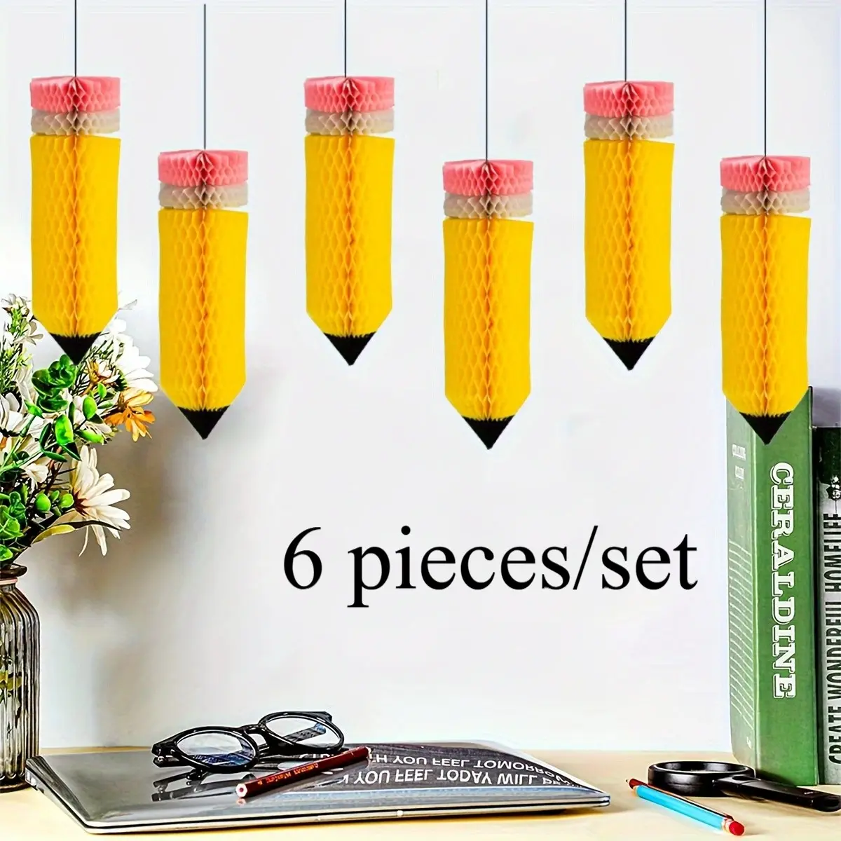 Back-To-School Classroom Decor Set, Six-Piece Pencil Hive Design, School Party Decoration, Teacher Decor, Perfect for Back-To-School Season
