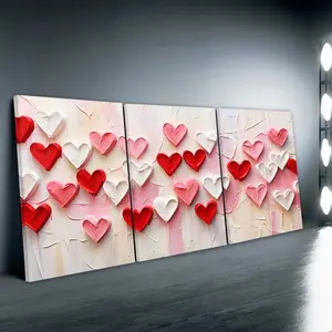 3pcs/Set Wooden Framed, Valentine Love Hearts Heart Design Canvas Poster, Valentines Day Wall Art Canvas Painting, Trendy Wedding Print Wall Pictures, Ideal For Bedroom, Living Room, Wall, Room, Modern Home Decoration