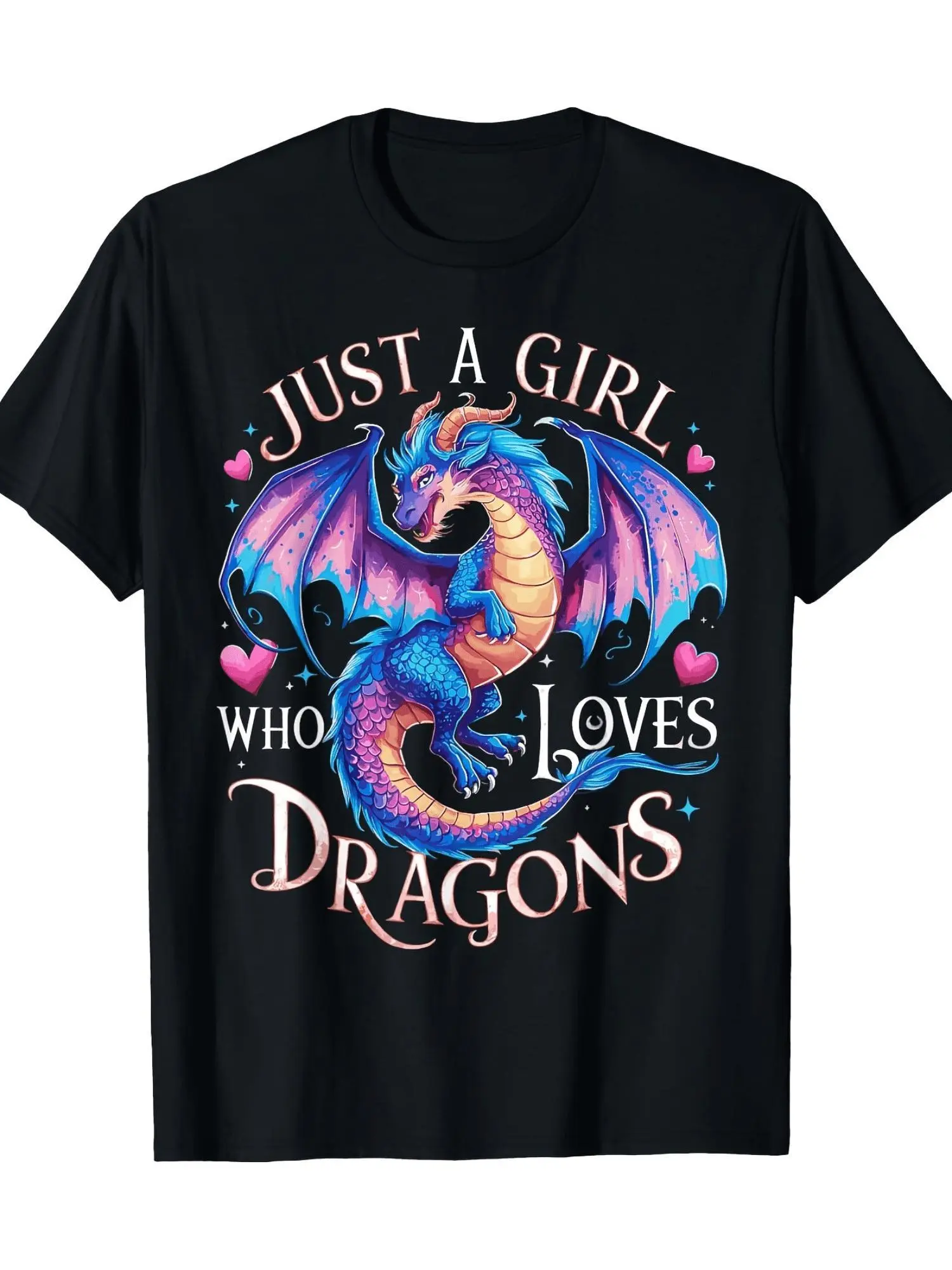 Unisex Plus Size Cotton Dragon T-Shirt S to 5XL Featuring "Just Loves Dragons" Slogan with Fantasy Inspired Design